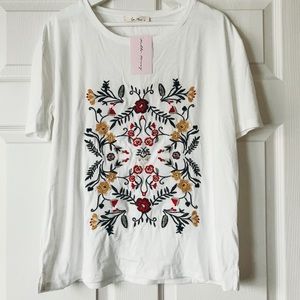 Hello Honey | Cream embroidered knit top